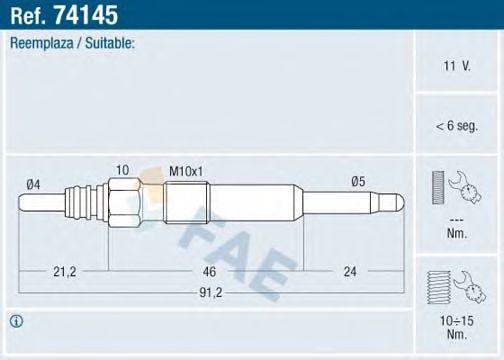 FAE 74145 Свеча накаливания для SEAT LEON (Сеат Леон) FAE 74145 Свеча накаливания для SEAT LEON (Сеат Леон)
