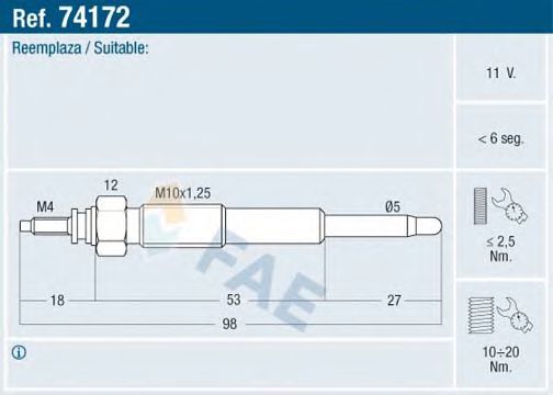 FAE 74172 Свеча накаливания для DAIHATSU CHARADE III (Дайхатсу Чарадэ 3) FAE 74172 Свеча накаливания для DAIHATSU CHARADE III (Дайхатсу Чарадэ 3)