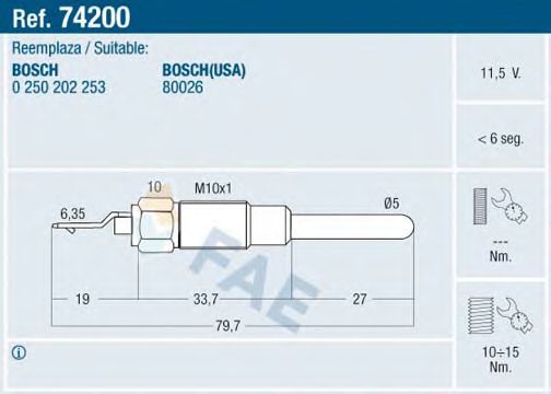 FAE 74200 Свеча накаливания для PONTIAC (Понтиак) FAE 74200 Свеча накаливания для PONTIAC (Понтиак)