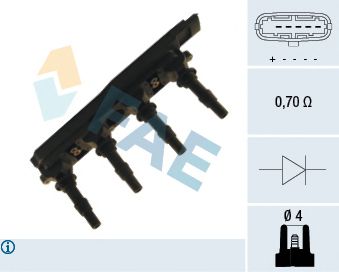 FAE 80224 Катушка зажигания для OPEL (Опель) FAE 80224 Катушка зажигания для OPEL (Опель)