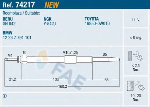 FAE 74217 Свеча накаливания для TOYOTA YARIS (Тойота/тоета Ярис) FAE 74217 Свеча накаливания для TOYOTA YARIS (Тойота/тоета Ярис)