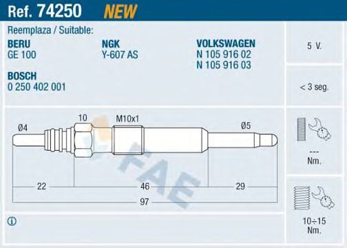 FAE 74250 Свеча накаливания для SEAT ALTEA (Сеат Алтэа) FAE 74250 Свеча накаливания для SEAT ALTEA (Сеат Алтэа)