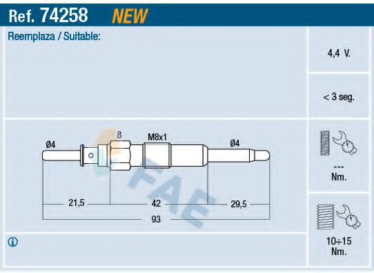 FAE 74258 Свеча накаливания для CHEVROLET CAPTIVA (Шевроле Каптива) FAE 74258 Свеча накаливания для CHEVROLET CAPTIVA (Шевроле Каптива)
