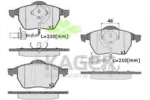 KAGER 35-0214 Тормозные колодки для VOLKSWAGEN (Фольксваген) KAGER 35-0214 Тормозные колодки для VOLKSWAGEN (Фольксваген)