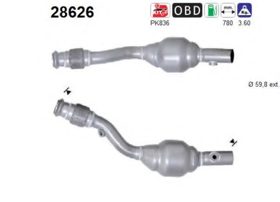 AS 28626 Катализатор для PEUGEOT 206 CC (Пежо 206 сс) AS 28626 Катализатор для PEUGEOT 206 CC (Пежо 206 сс)