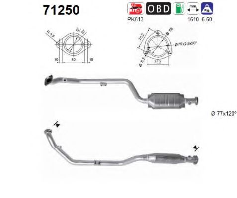 AS 71250 Катализатор для MERCEDES-BENZ SLK (Мэрcэдэс-бэнз Слк)