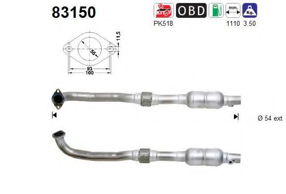 AS 83150 Катализатор для ROVER 75 ER (Ровер 75 эр) AS 83150 Катализатор для ROVER 75 ER (Ровер 75 эр)