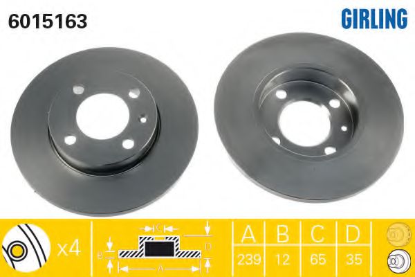 GIRLING 6015163 Тормозной диск для AUDI 80 (Ауди 80) GIRLING 6015163 Тормозной диск для AUDI 80 (Ауди 80)