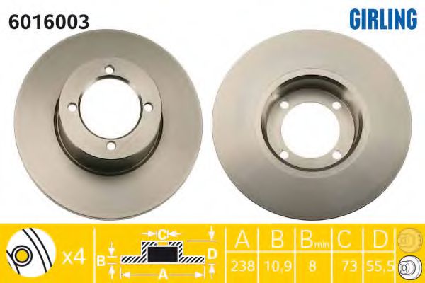GIRLING 6016003 Тормозной диск для OPEL OLYMPIA A (Опель Олъмпиа а) GIRLING 6016003 Тормозной диск для OPEL OLYMPIA A (Опель Олъмпиа а)