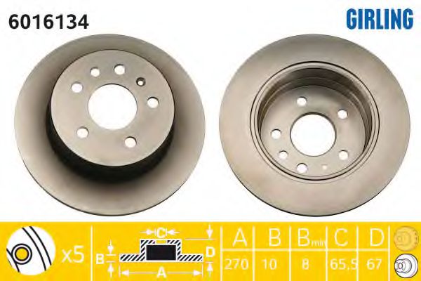 GIRLING 6016134 Тормозной диск для OPEL OMEGA A (Опель Омэга а) GIRLING 6016134 Тормозной диск для OPEL OMEGA A (Опель Омэга а)