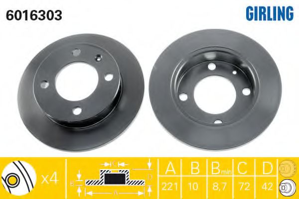 GIRLING 6016303 Тормозной диск для FORD FIESTA (Форд Фиэста) GIRLING 6016303 Тормозной диск для FORD FIESTA (Форд Фиэста)