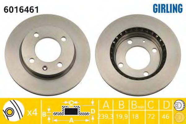 GIRLING 6016461 Тормозной диск для FORD FIESTA (Форд Фиэста) GIRLING 6016461 Тормозной диск для FORD FIESTA (Форд Фиэста)