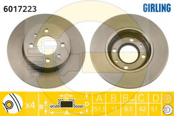 GIRLING 6017223 Тормозной диск для SEAT (Сеат) GIRLING 6017223 Тормозной диск для SEAT (Сеат)