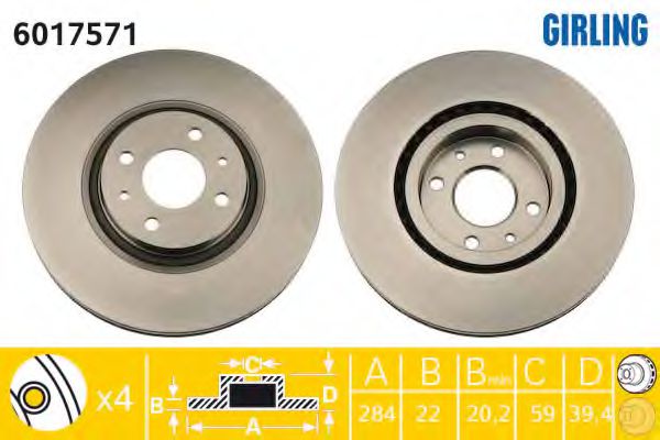 GIRLING 6017571 Тормозной диск для FIAT (Фиат) GIRLING 6017571 Тормозной диск для FIAT (Фиат)