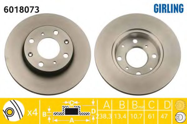 GIRLING 6018073 Тормозной диск для ROVER 400 (Ровер 400) GIRLING 6018073 Тормозной диск для ROVER 400 (Ровер 400)