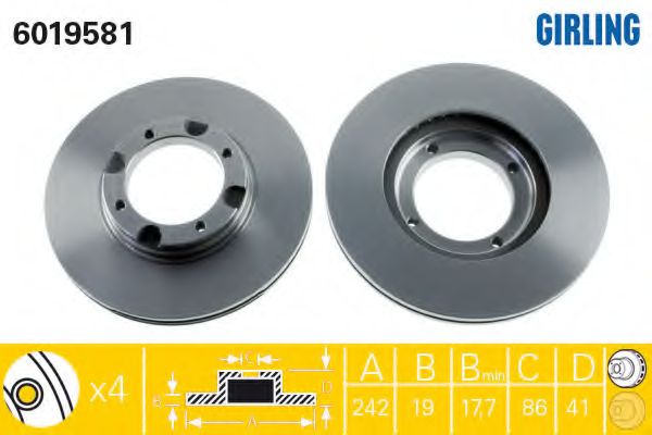 GIRLING 6019581 Тормозной диск для HYUNDAI EXCEL (Хендай Эxcэл) GIRLING 6019581 Тормозной диск для HYUNDAI EXCEL (Хендай Эxcэл)
