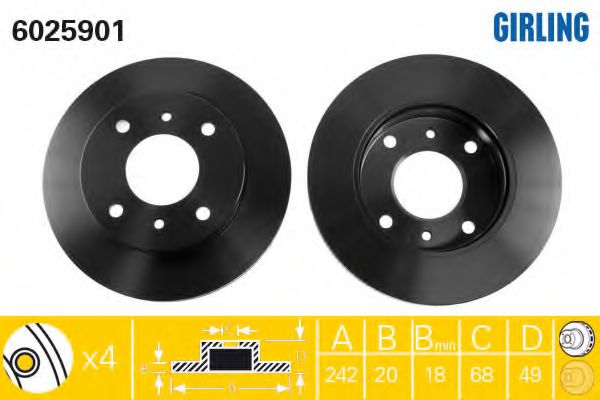 GIRLING 6025901 Тормозной диск для NISSAN PRIMERA (Ниссан Примера) GIRLING 6025901 Тормозной диск для NISSAN PRIMERA (Ниссан Примера)