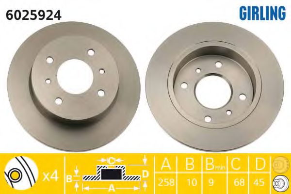 GIRLING 6025924 Тормозной диск для NISSAN PRIMERA (Ниссан Примера) GIRLING 6025924 Тормозной диск для NISSAN PRIMERA (Ниссан Примера)