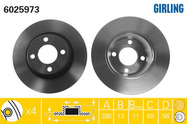 GIRLING 6025973 Тормозной диск для AUDI 90 (Ауди 90) GIRLING 6025973 Тормозной диск для AUDI 90 (Ауди 90)