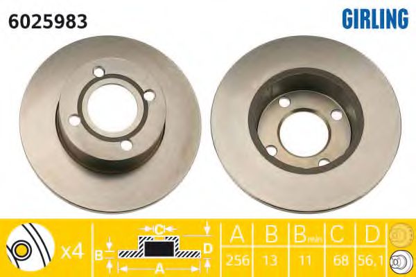 GIRLING 6025983 Тормозной диск для AUDI 90 (Ауди 90) GIRLING 6025983 Тормозной диск для AUDI 90 (Ауди 90)