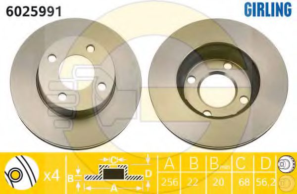GIRLING 6025991 Тормозной диск для AUDI 90 (Ауди 90) GIRLING 6025991 Тормозной диск для AUDI 90 (Ауди 90)