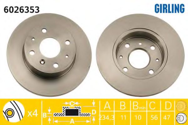 GIRLING 6026353 Тормозной диск для DAIHATSU CHARADE III (Дайхатсу Чарадэ 3) GIRLING 6026353 Тормозной диск для DAIHATSU CHARADE III (Дайхатсу Чарадэ 3)