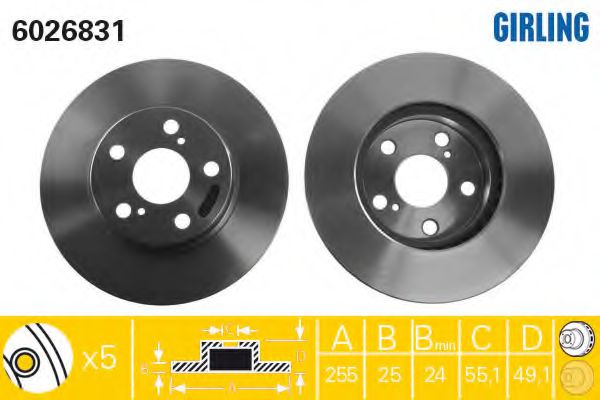 GIRLING 6026831 Тормозной диск для TOYOTA CARINA E (Тойота/тоета Карина е) GIRLING 6026831 Тормозной диск для TOYOTA CARINA E (Тойота/тоета Карина е)