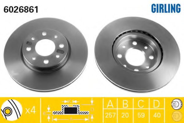 GIRLING 6026861 Тормозной диск для FIAT (Фиат) GIRLING 6026861 Тормозной диск для FIAT (Фиат)