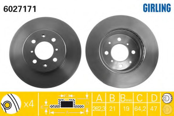 GIRLING 6027171 Тормозной диск для ROVER 400 (Ровер 400) GIRLING 6027171 Тормозной диск для ROVER 400 (Ровер 400)