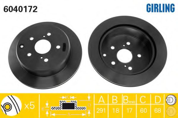 GIRLING 6040172 Тормозной диск для TOYOTA (Тойота/тоета) GIRLING 6040172 Тормозной диск для TOYOTA (Тойота/тоета)