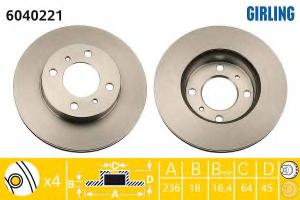 GIRLING 6040221 Тормозной диск для MITSUBISHI MIRAGE (Митсубиши/митсубиси Мирагэ) GIRLING 6040221 Тормозной диск для MITSUBISHI MIRAGE (Митсубиши/митсубиси Мирагэ)