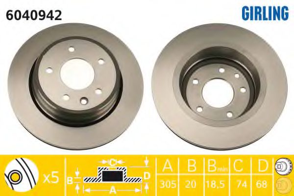 GIRLING 6040942 Тормозной диск для JAGUAR VANDEN PLAS (Ягуар Vандэн плас) GIRLING 6040942 Тормозной диск для JAGUAR VANDEN PLAS (Ягуар Vандэн плас)
