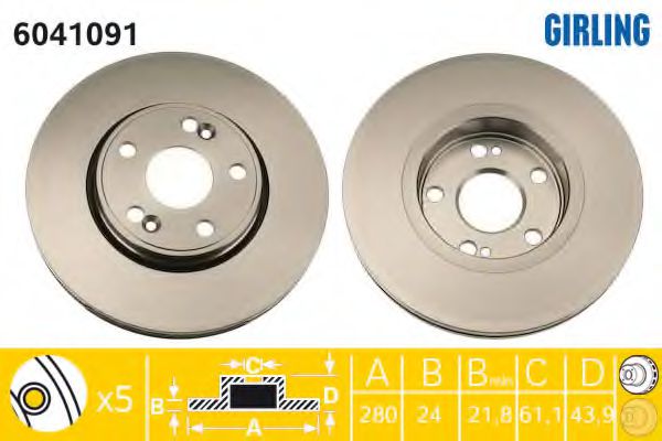 GIRLING 6041091 Тормозной диск для RENAULT SAFRANE (Рено Сафранэ) GIRLING 6041091 Тормозной диск для RENAULT SAFRANE (Рено Сафранэ)