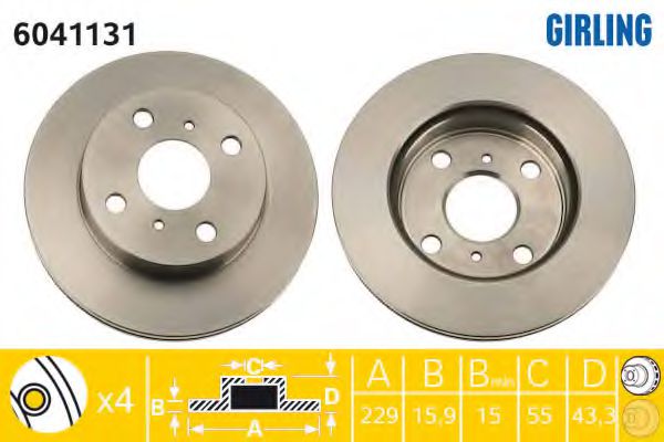 GIRLING 6041131 Тормозной диск для TOYOTA (Тойота/тоета) GIRLING 6041131 Тормозной диск для TOYOTA (Тойота/тоета)