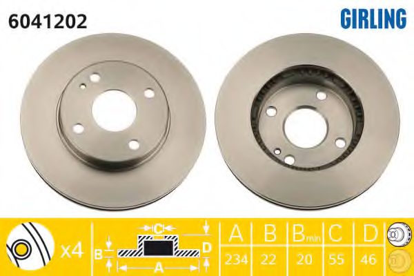 GIRLING 6041202 Тормозной диск для MAZDA 323 S VI (Мазда 323 с6) GIRLING 6041202 Тормозной диск для MAZDA 323 S VI (Мазда 323 с6)