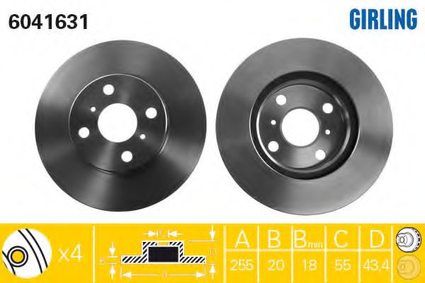 GIRLING 6041631 Тормозной диск для TOYOTA (FAW) VIOS (Тойота/тоета (фав) Vиос) GIRLING 6041631 Тормозной диск для TOYOTA (FAW) VIOS (Тойота/тоета (фав) Vиос)