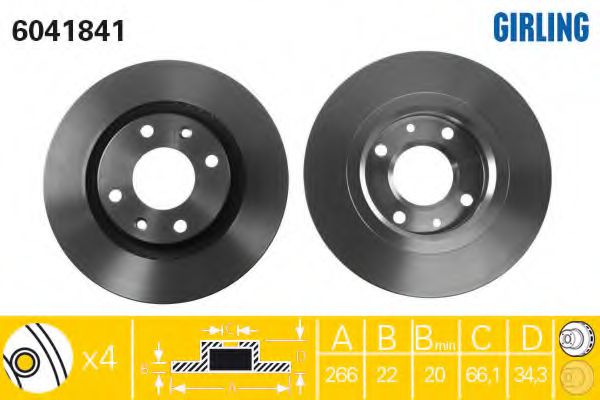GIRLING 6041841 Тормозной диск для CITROËN DS3 (CитроËн Дс3) GIRLING 6041841 Тормозной диск для CITROËN DS3 (CитроËн Дс3)