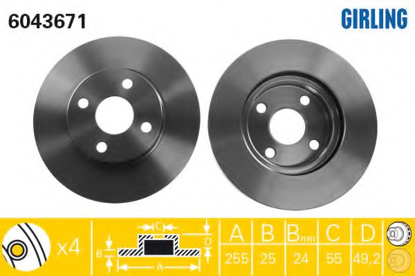 GIRLING 6043671 Тормозной диск для TOYOTA-FAW (Тойота/тоета-фав) GIRLING 6043671 Тормозной диск для TOYOTA-FAW (Тойота/тоета-фав)