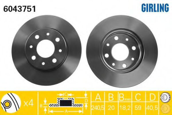GIRLING 6043751 Тормозной диск для FIAT 500 C (Фиат 500 c) GIRLING 6043751 Тормозной диск для FIAT 500 C (Фиат 500 c)