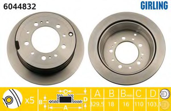 GIRLING 6044832 Тормозной диск для TOYOTA (FAW) LAND CRUISER 100 (Тойота/тоета (фав) Ленд крузер 100) GIRLING 6044832 Тормозной диск для TOYOTA (FAW) LAND CRUISER 100 (Тойота/тоета (фав) Ленд крузер 100)