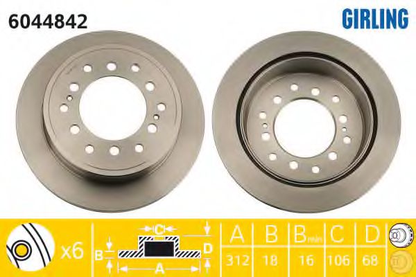 GIRLING 6044842 Тормозной диск для TOYOTA (FAW) PRADO (Тойота/тоета (фав) Прадо) GIRLING 6044842 Тормозной диск для TOYOTA (FAW) PRADO (Тойота/тоета (фав) Прадо)