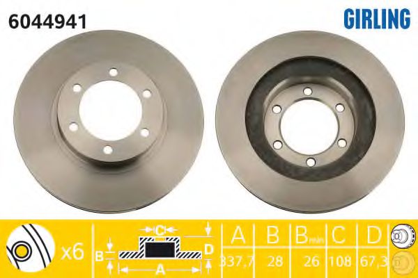 GIRLING 6044941 Тормозной диск для TOYOTA (FAW) PRADO (Тойота/тоета (фав) Прадо) GIRLING 6044941 Тормозной диск для TOYOTA (FAW) PRADO (Тойота/тоета (фав) Прадо)