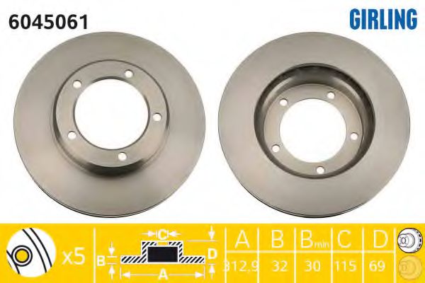 GIRLING 6045061 Тормозной диск для TOYOTA (FAW) LAND CRUISER 100 (Тойота/тоета (фав) Ленд крузер 100) GIRLING 6045061 Тормозной диск для TOYOTA (FAW) LAND CRUISER 100 (Тойота/тоета (фав) Ленд крузер 100)