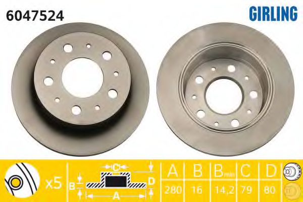 GIRLING 6047524 Тормозной диск для FIAT (Фиат) GIRLING 6047524 Тормозной диск для FIAT (Фиат)