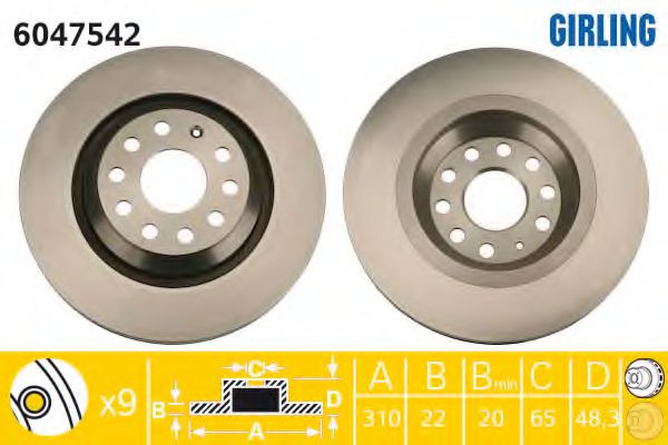 GIRLING 6047542 Тормозной диск для VOLKSWAGEN (Фольксваген)