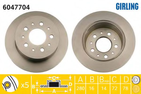 GIRLING 6047704 Тормозной диск для FIAT DUCATO (Фиат Дукато) GIRLING 6047704 Тормозной диск для FIAT DUCATO (Фиат Дукато)