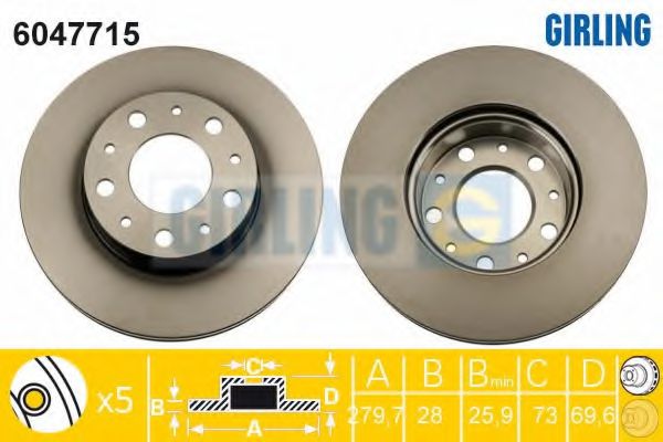 GIRLING 6047715 Тормозной диск для FIAT DUCATO (Фиат Дукато) GIRLING 6047715 Тормозной диск для FIAT DUCATO (Фиат Дукато)