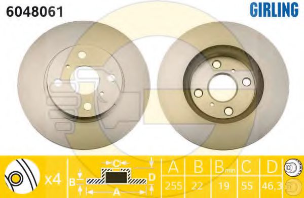 GIRLING 6048061 Тормозной диск для TOYOTA (FAW) VIOS (Тойота/тоета (фав) Vиос) GIRLING 6048061 Тормозной диск для TOYOTA (FAW) VIOS (Тойота/тоета (фав) Vиос)