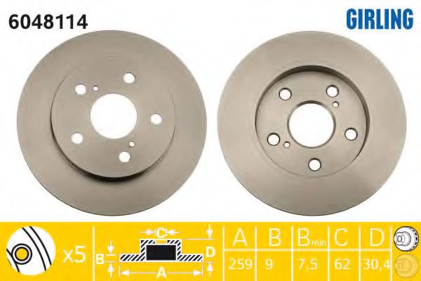 GIRLING 6048114 Тормозной диск для TOYOTA-FAW (Тойота/тоета-фав) GIRLING 6048114 Тормозной диск для TOYOTA-FAW (Тойота/тоета-фав)