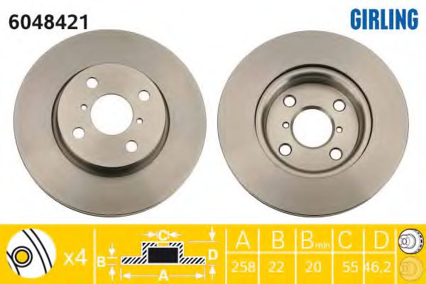 GIRLING 6048421 Тормозной диск для TOYOTA (FAW) VIOS (Тойота/тоета (фав) Vиос) GIRLING 6048421 Тормозной диск для TOYOTA (FAW) VIOS (Тойота/тоета (фав) Vиос)
